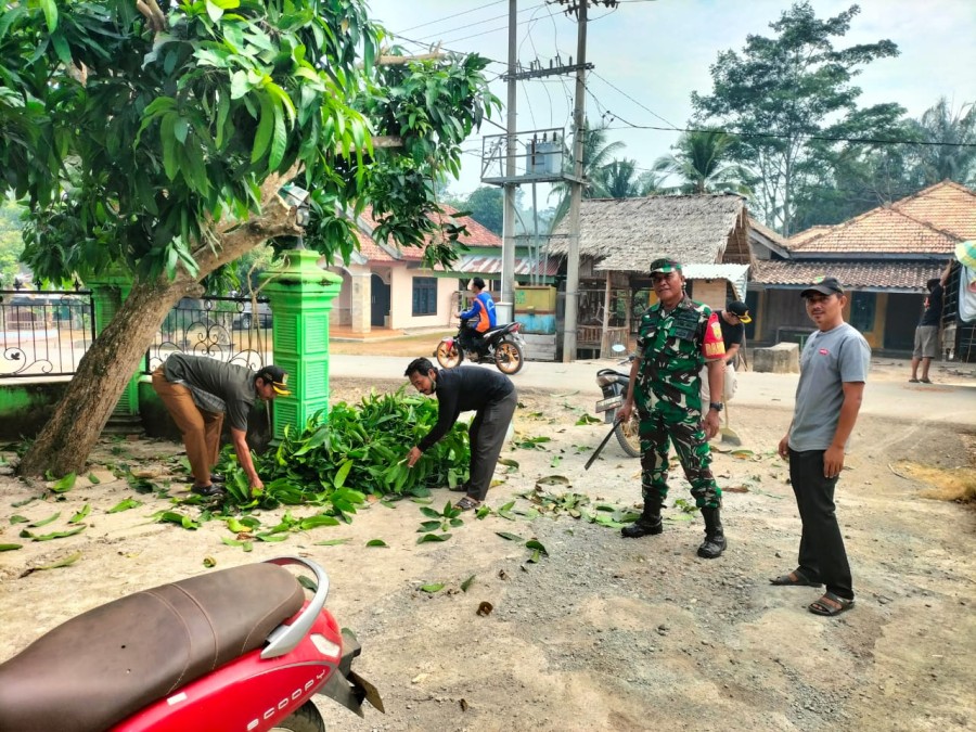 Respect Babinsa Peltu Rohmadani Bantu Pemerintah Desa Laksanakan Pembersihan
