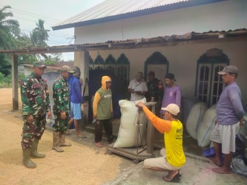 Babinsa Koramil 406-04/Muara Lakitan Laksanakan Serapan Gabah dan Jalin Silaturahmi dengan Warga