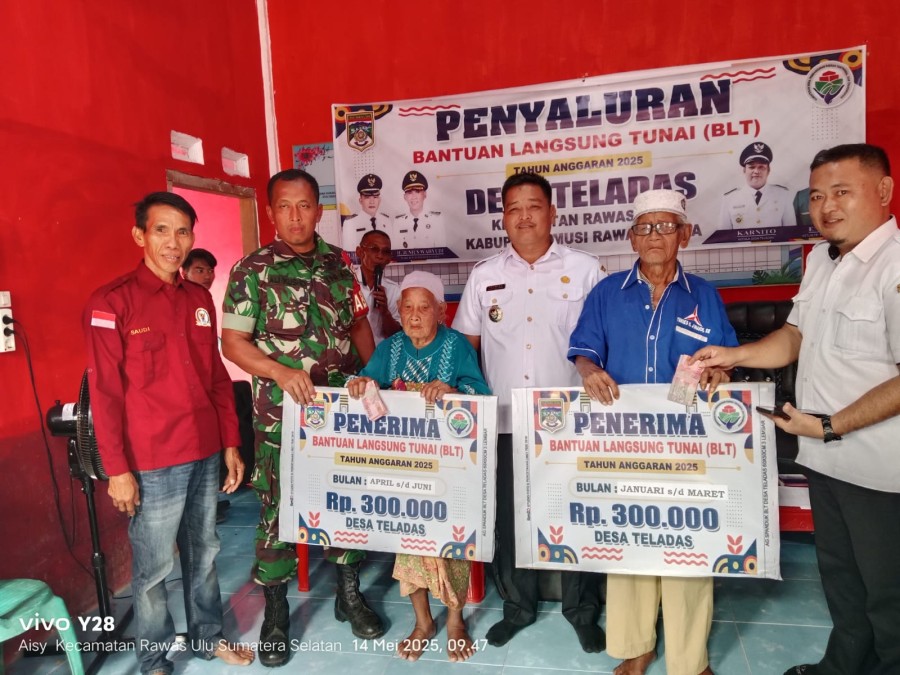 Babinsa Koramil 406-01/Rawas Ulu Hadiri dan Dampingi Pembagian BLT di Desa Teladas