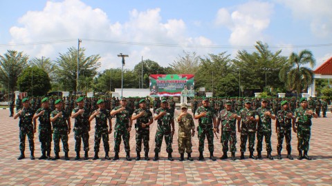 Dandim 0406/Lubuklinggau Dampingi Danrem 044/Gapo Dalam Upacara Penyambutan Batalyon TP 846/KS di Kabupaten Musi Rawas Utara