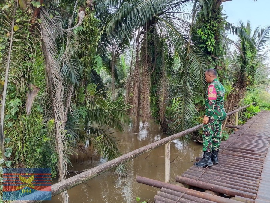SERDA SUBUR DARI KORAMIL 406-06/TUGUMULYO LAKSANAKAN PATROLI DAN PEMANTAUAN DEBIT AIR SUNGAI DI DESA TRIKARYA