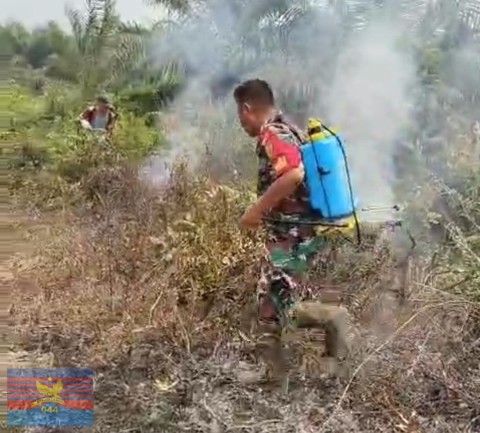 Babinsa Koramil 406-04/Muara Lakitan Bersama Polsek dan Masyarakat Gotong Royong Padamkan Kebakaran Lahan di Desa Bomulih I
