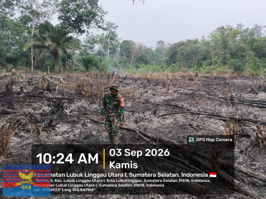 Babinsa Koramil 406-08/Lubuk Linggau Laksanakan Patroli Pengecekan Titik Api dalam Upaya Penanggulangan Karhutla